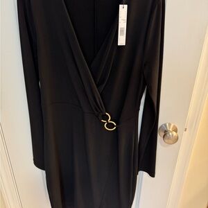 T Tahari Black and Gold Sheath Midi Dress